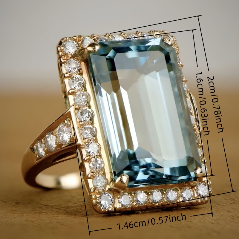 Women's Luxury Inlay Large Rectangle Blue Zirconia Engagement Ring